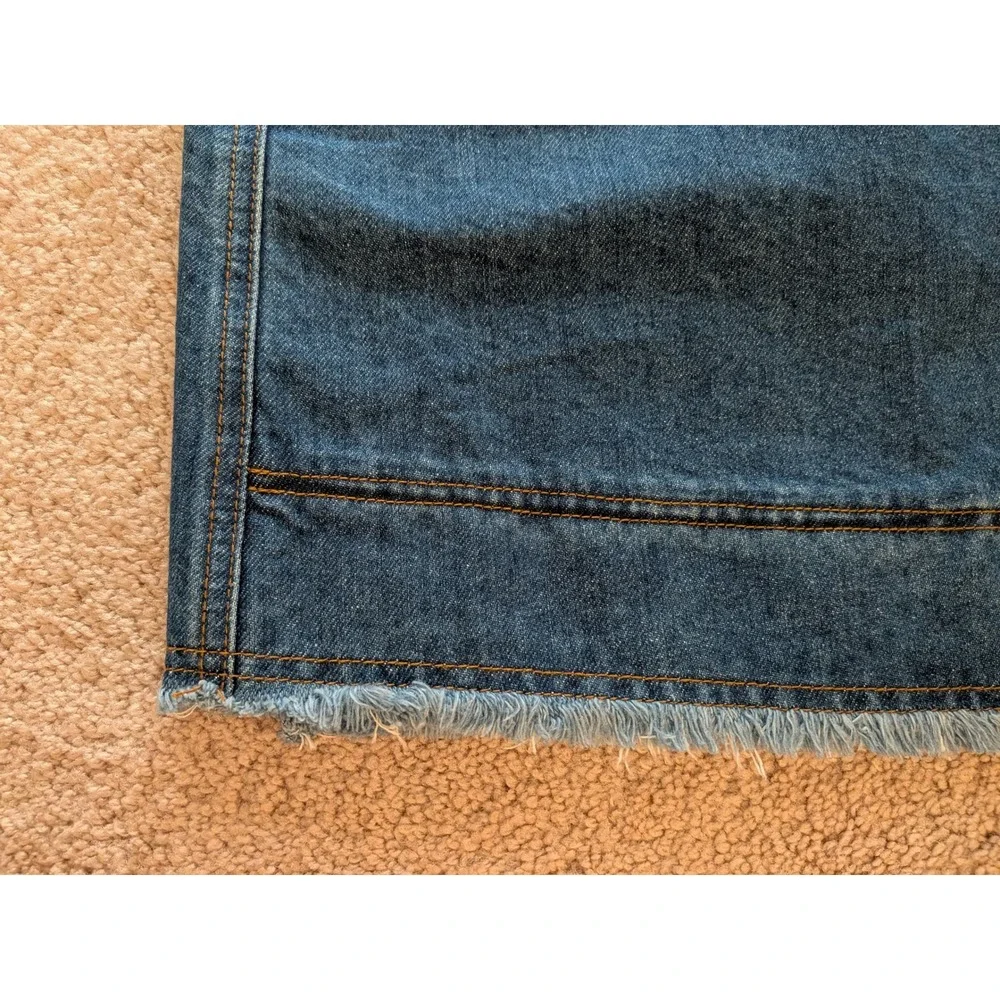 FRNCH Paris Denim Wrap Skirt Size S Frayed Hem Blue Cotton Blend Tie Waist